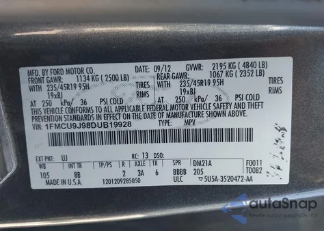 2013 Ford Escape Titanium from USA, damaged, VIN 1FMCU9J98DUB19928